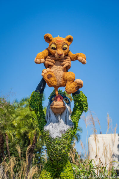 Rafiki holding baby Simba Topiaries 2022 EPCOT Flower and Garden Festival