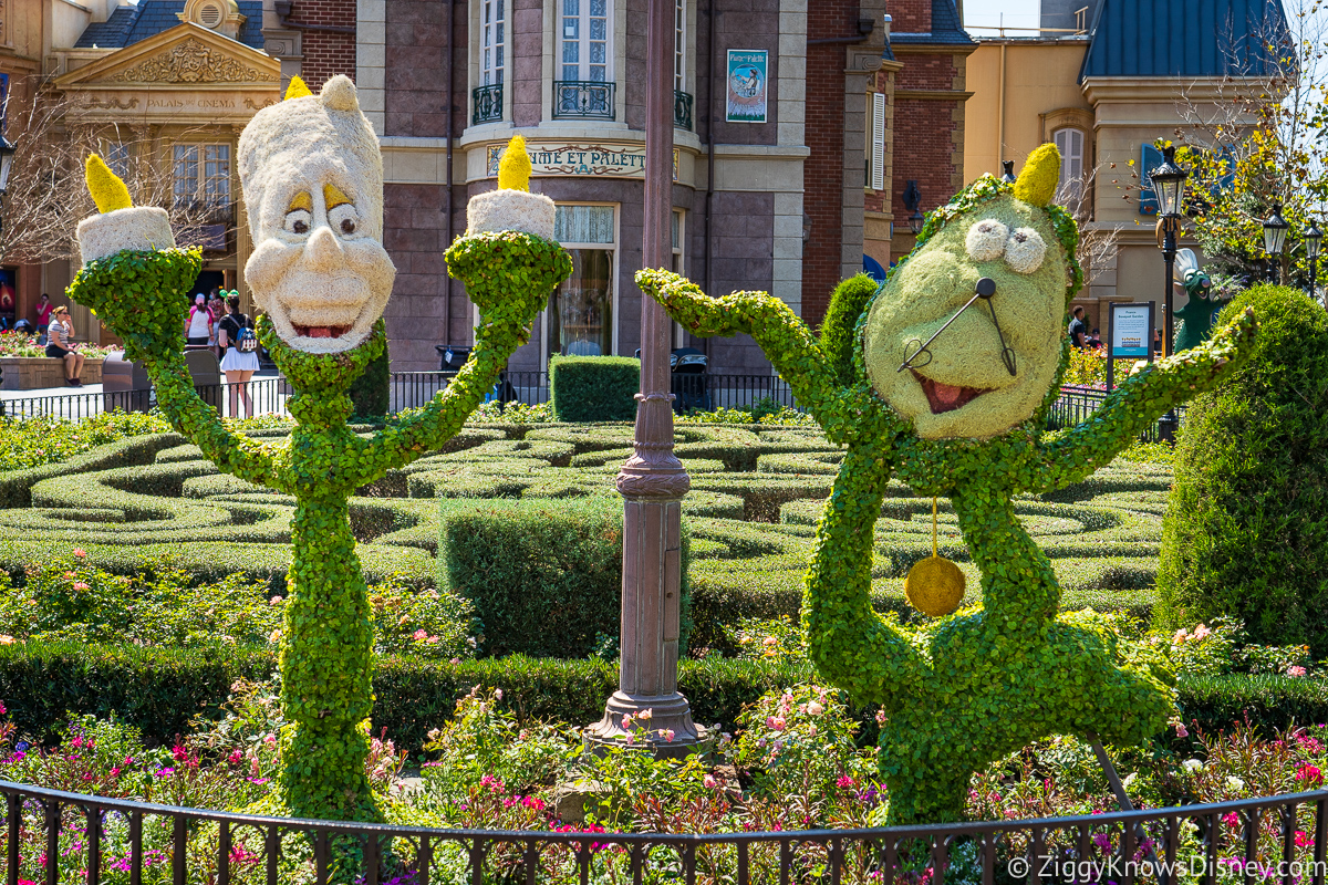 Lumiere and Cogsworth Topiaries 2022 EPCOT Flower and Garden Festival