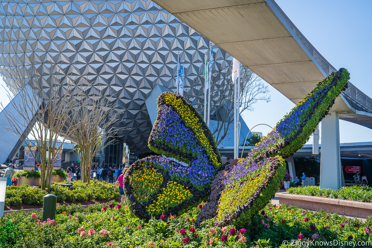 Butterfly Topiary and Spaceship Earth 2022 EPCOT Flower and Garden Festival