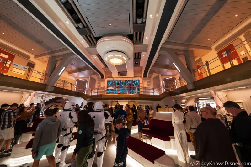Guests in the atrium of Halcyon Starcruiser