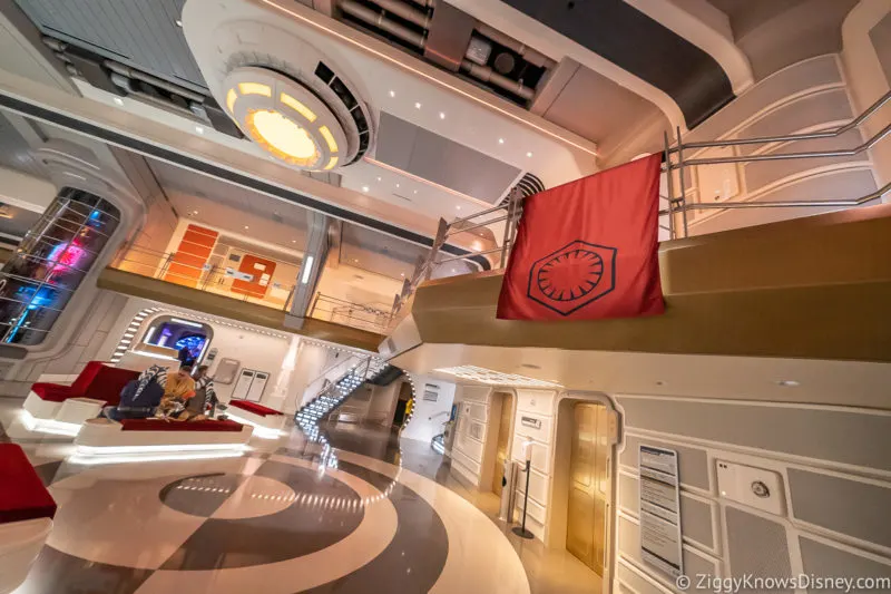 Star Wars: Galactic Starcruiser Atrium with First Order sign hanging