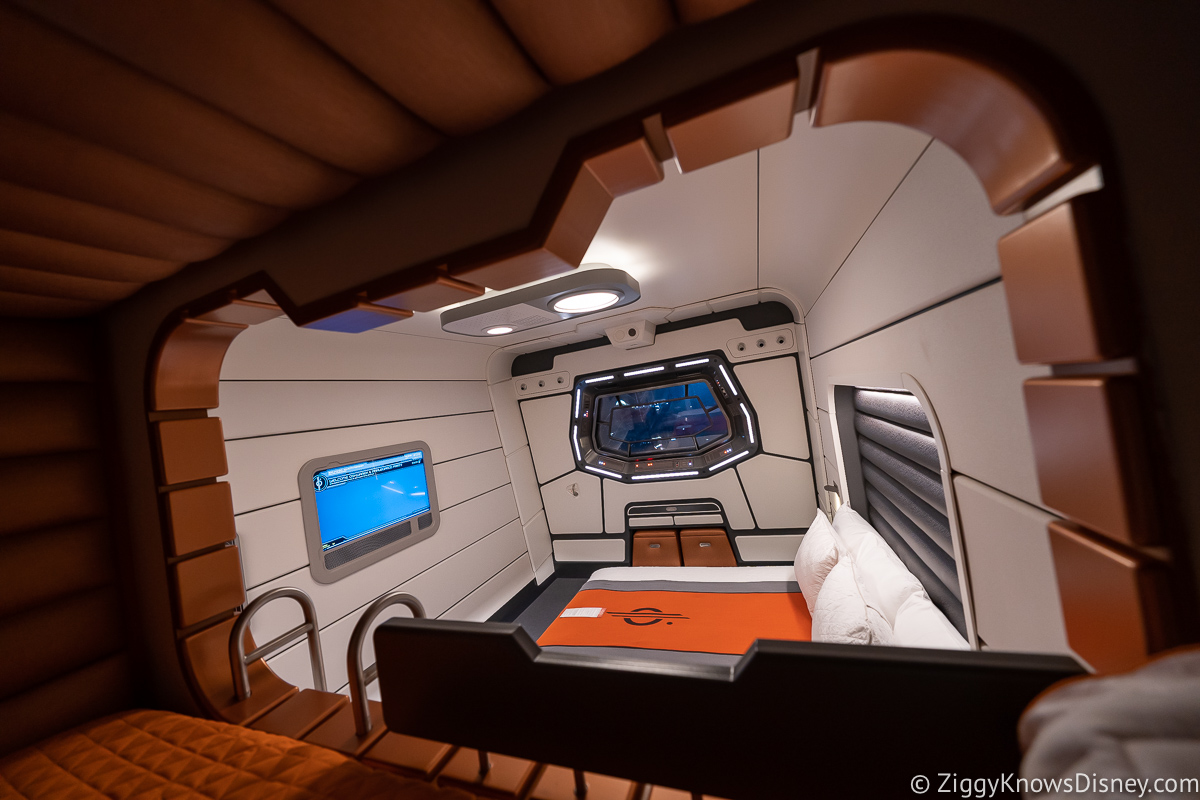 View of the Galactic Starcruiser Hotel Room from top bunk bed