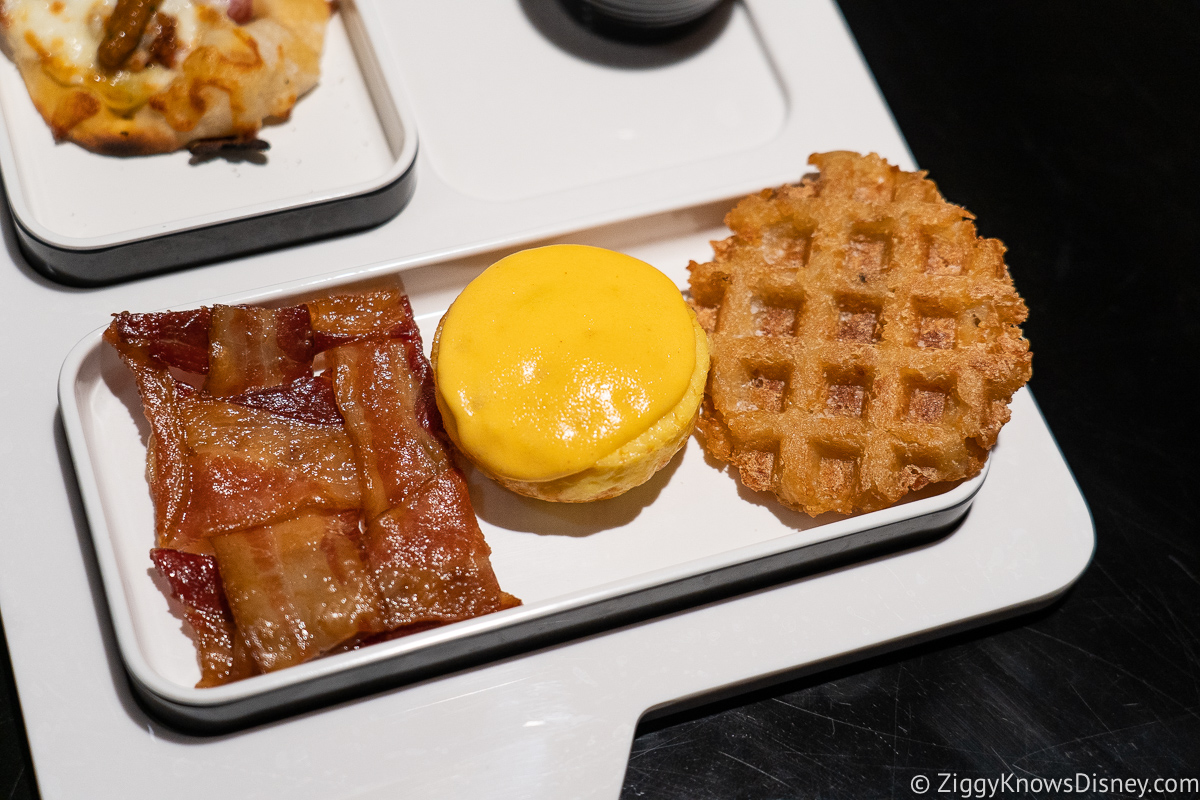 Crispy Tuber Waffle with Cheddar Egg Bite and Bacon Crown of Corellia Dining Room