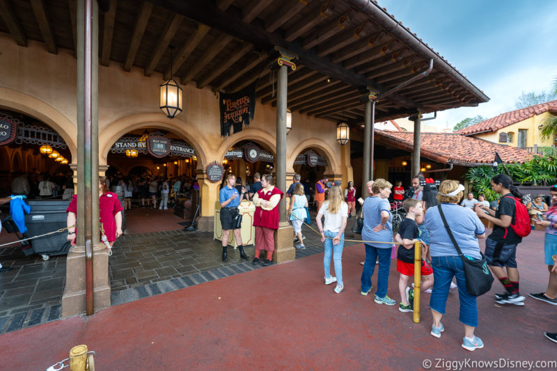 guests in line for Genie Plus Pirates of the Caribbean