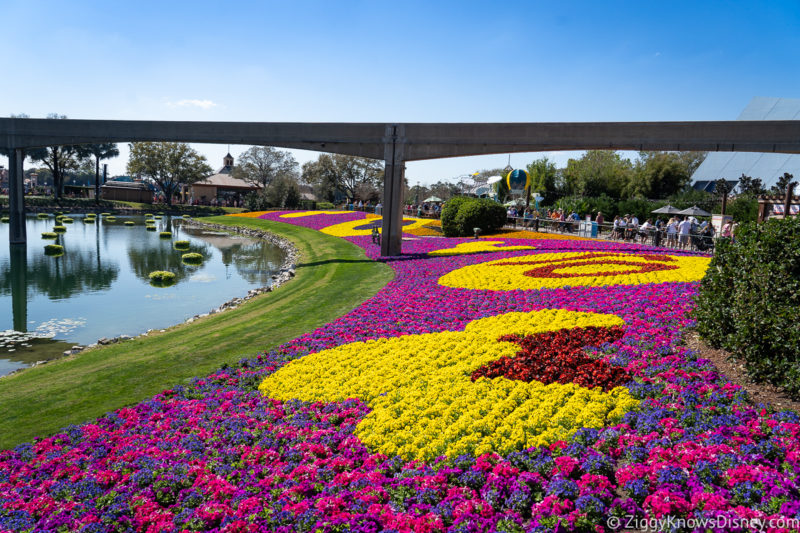 EPCOT during the spring with flowers in bloom