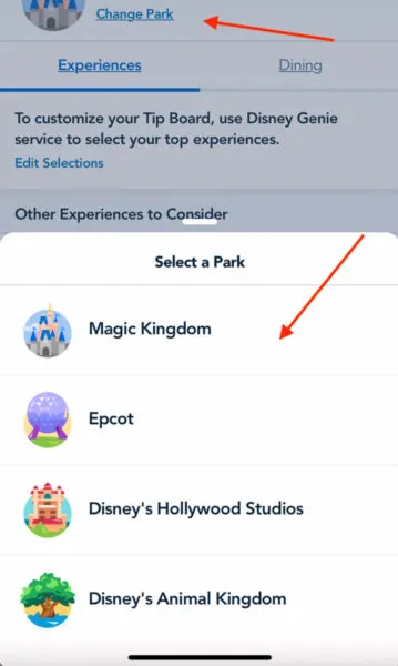 Select a Park Disney Genie Plus