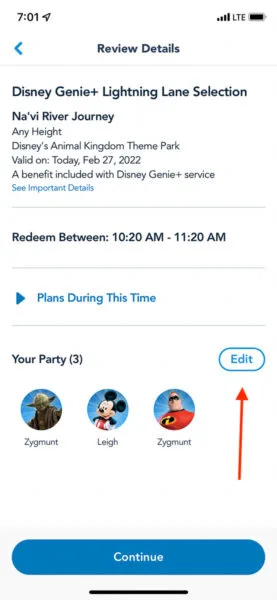 Edit Guest List Disney Genie Plus