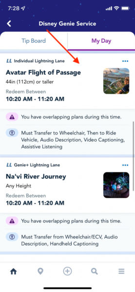 Individual Lightning Lane Selections in My Disney Experience