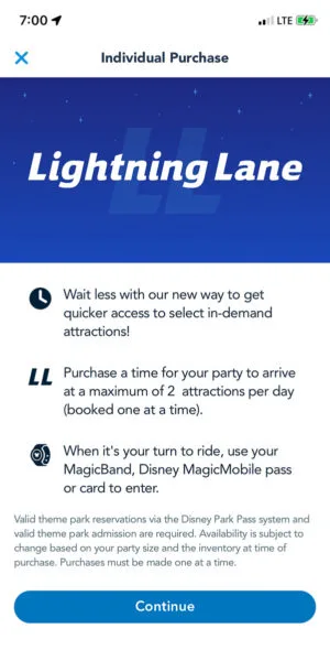 Individual Lightning Lane selections
