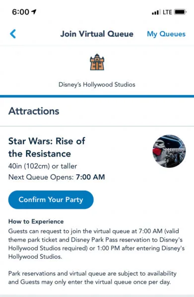 Current Virtual Queue attractions Hollywood Studios