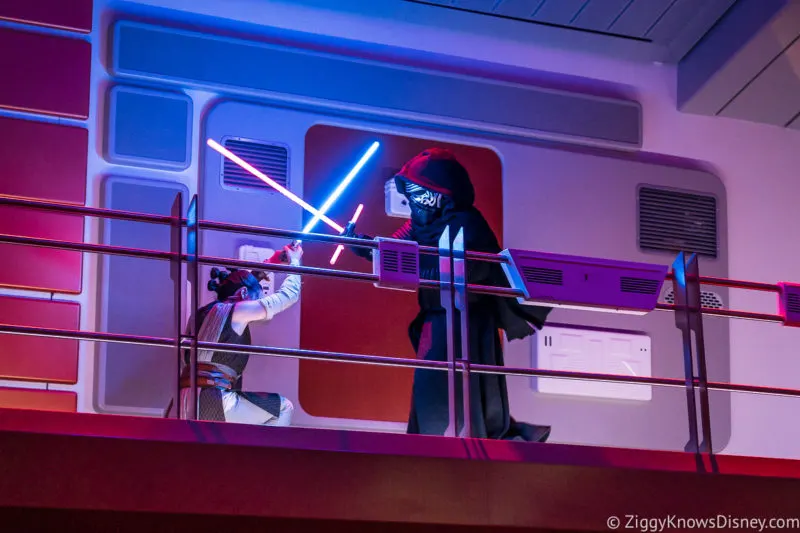 Rey and Kylo Ren with lightsabers Star Wars: Galactic Starcruiser