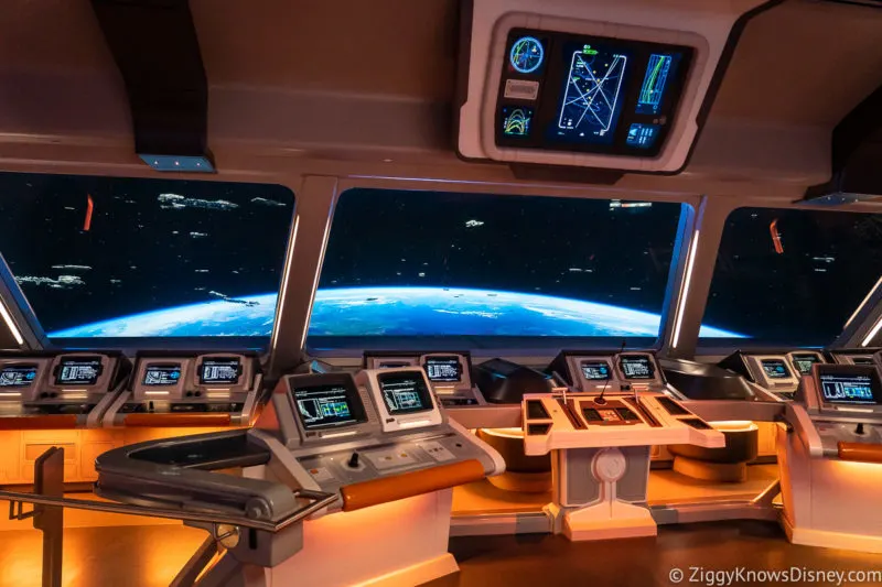 Looking through the windows on the bridge at Star Wars: Galactic Starcruiser