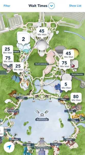 wait times in EPCOT
