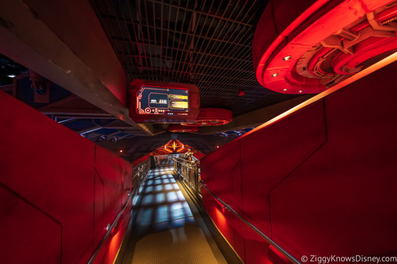 Heading down the ramp in Guardians of the Galaxy: Cosmic Rewind Loading area