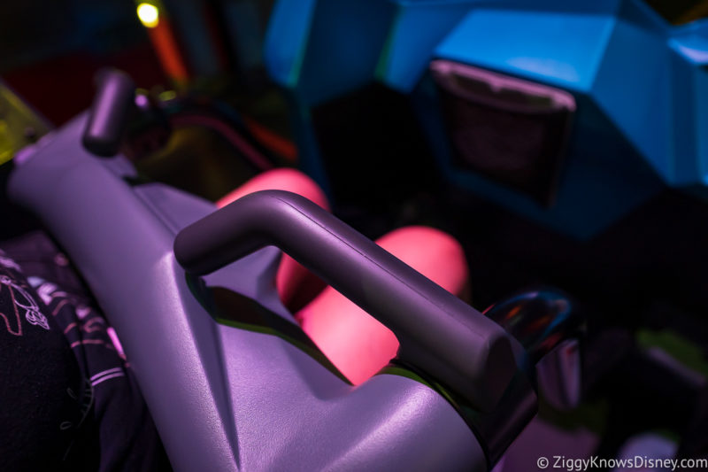 Lap bar in ride vehicle Guardians of the Galaxy: Cosmic Rewind