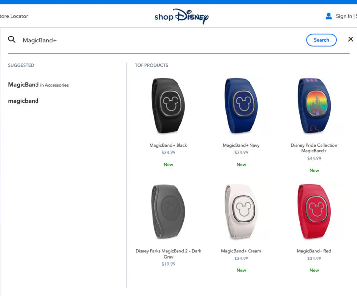Searching for MagicBand+ styles on shopDisney
