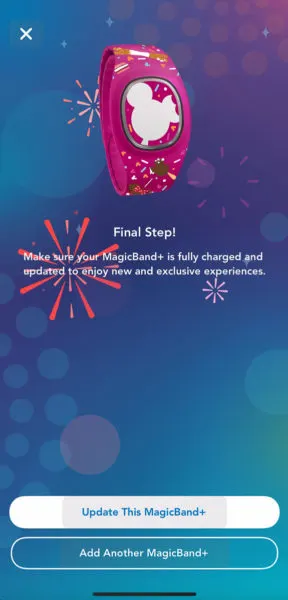 Final Step in MagicBand+ Set Up is Updating
