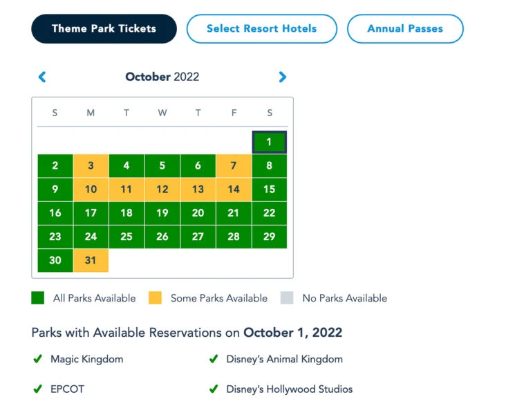 Disney Park Reservations Theme Park Tickets October 2022