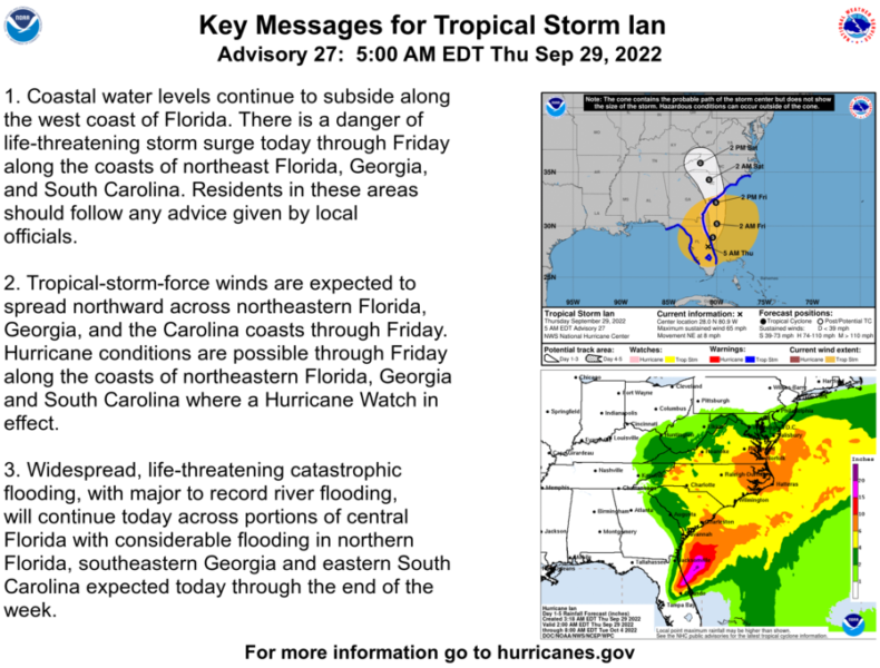 Map of Hurricane Ian coming toward Florida Wednesday September 28