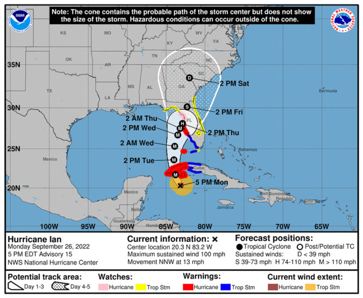 Hurricane Ian coming toward Florida