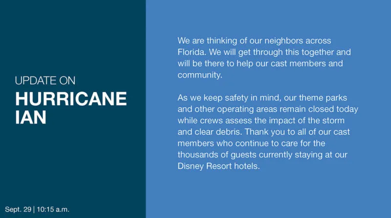 updated statement from Disney after Hurricane Ian