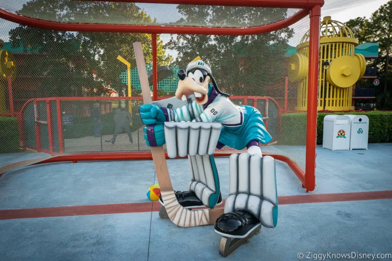 Goofy in hockey goal All Star Sports