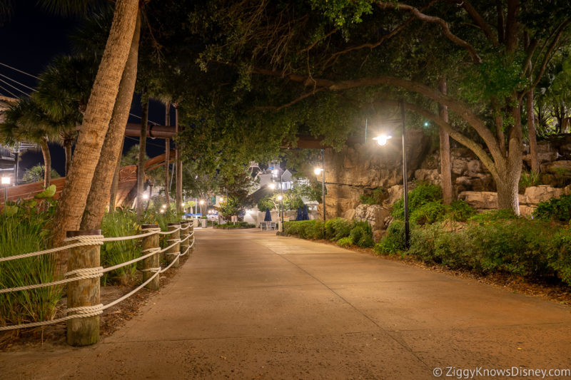 walking around the Beach Club at night on walking path