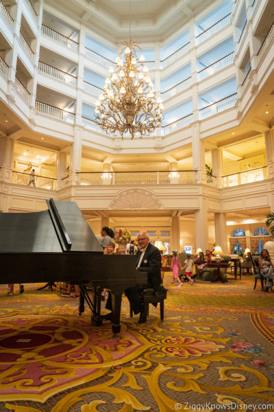 playing the piano in Grand Floridian Resort lobby