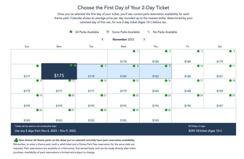 choosing start date for Disney World tickets
