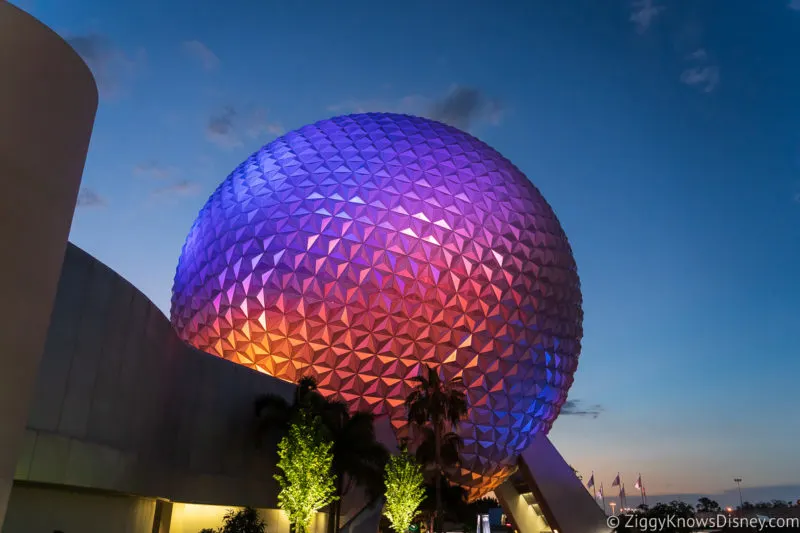 Sunset behind Spaceship Earth EPCOT