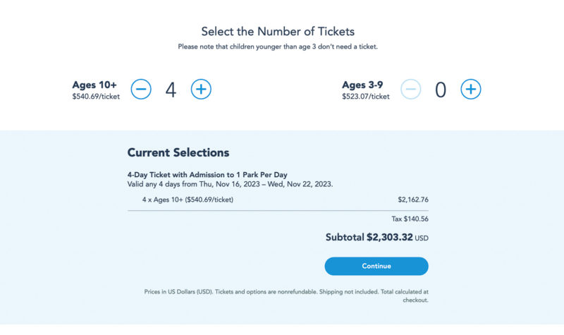Disney World ticket prices