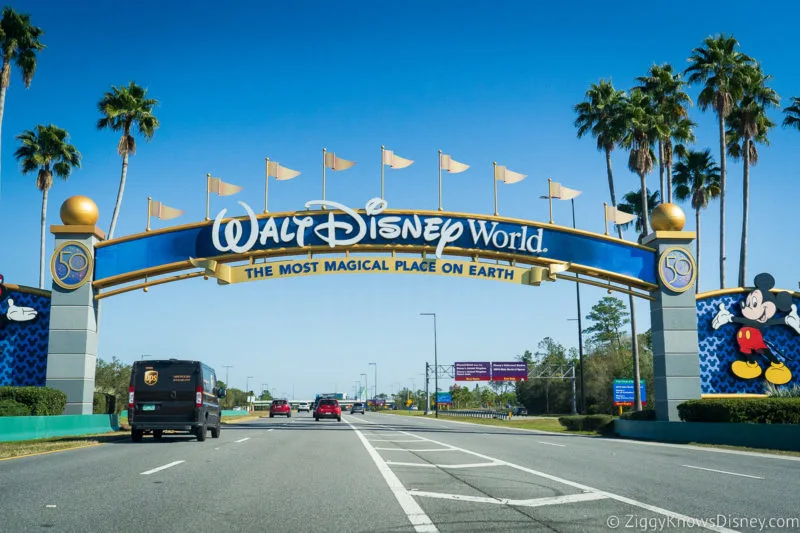 Walt Disney World entrance sign from the highway road