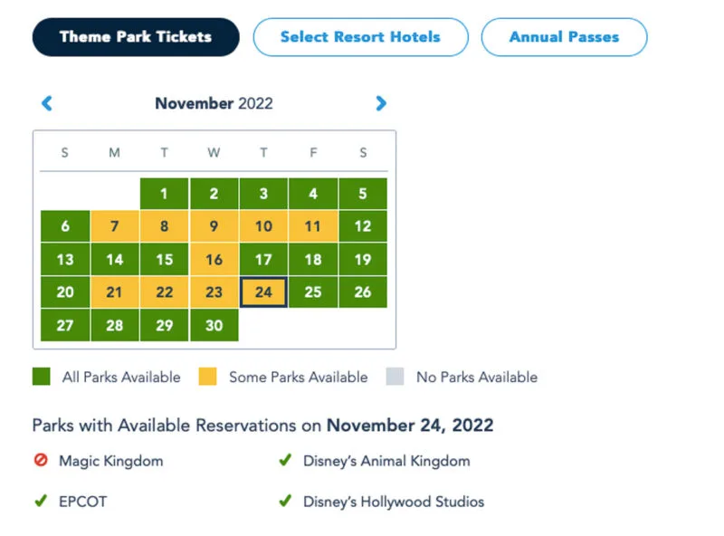 Disney Park Pass Reservations Theme Park Tickets November 2022
