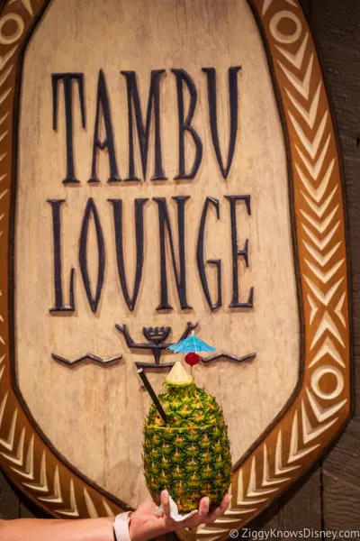Tambu Lounge sign with Pineapple drink Polynesian Resort