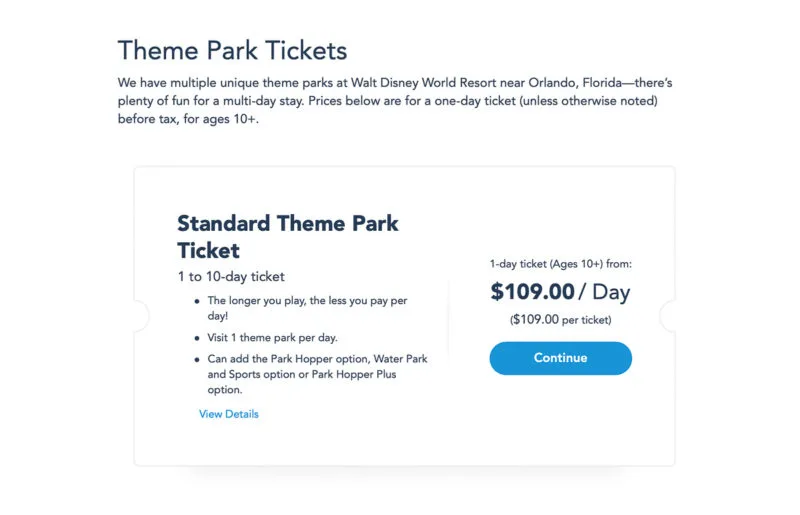 Disney World 1-Day Ticket Prices