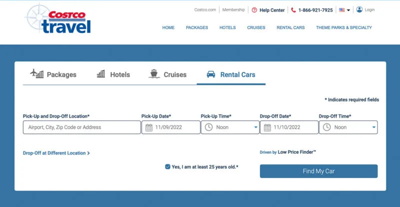 Renting a car online with Costco Travel