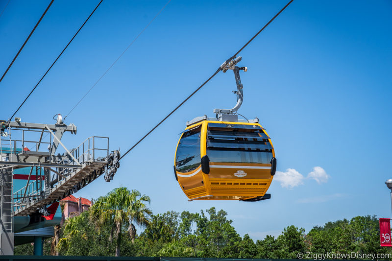 Yellow Disney Skyliner gondola