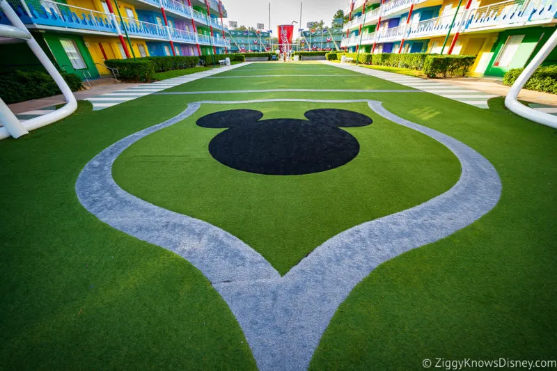 Disney's All-Star Sports Resort outside Mickey Mouse football field