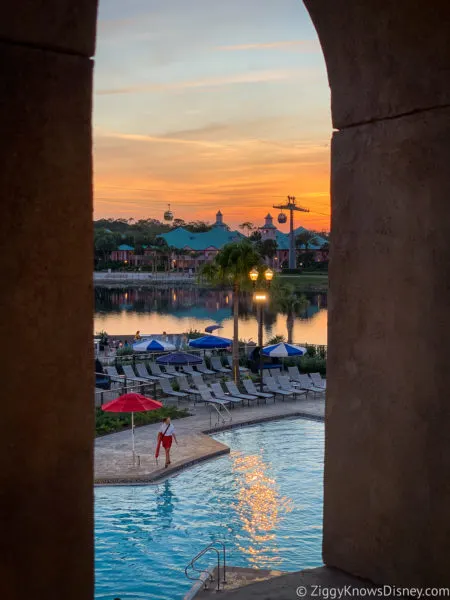 sunset through window Disney's Riviera Resort pool