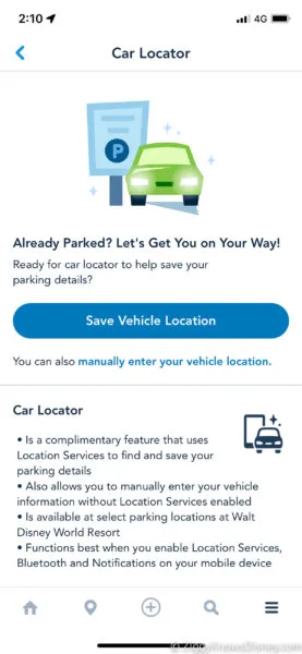 My Disney Experience app Car Locator