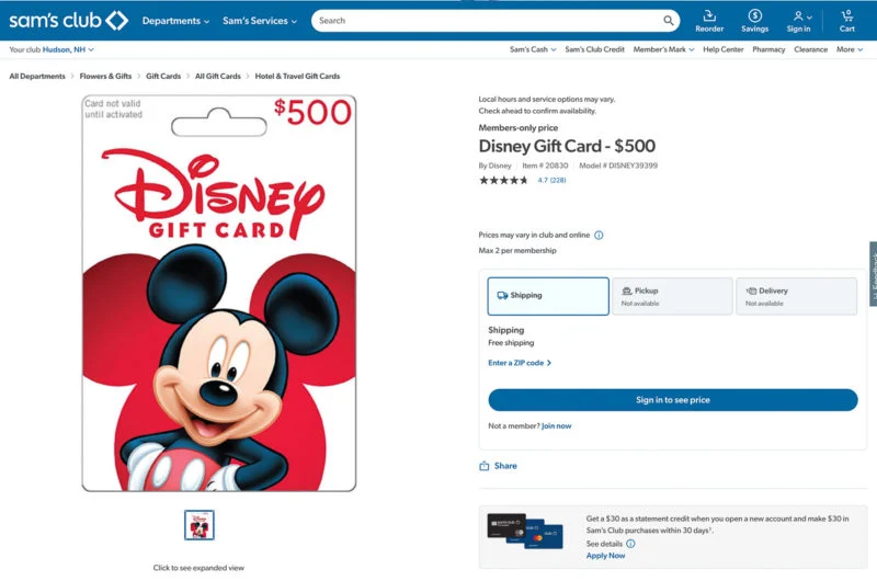 $500 Disney Gift Card