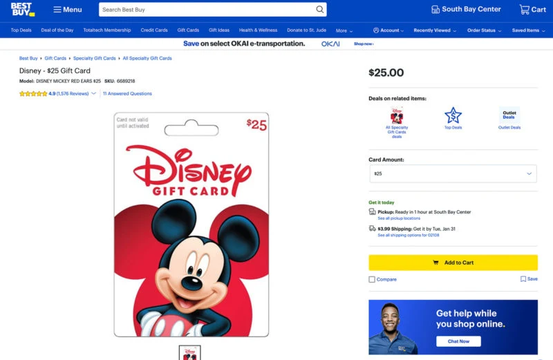 Disney Fine Art Promo Gift Card - $25