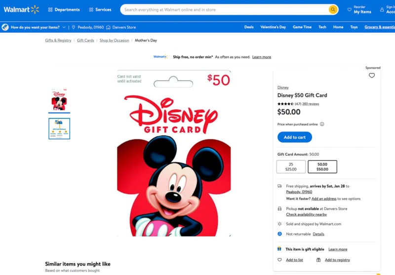 Walmart selling Discount Disney Gift Cards