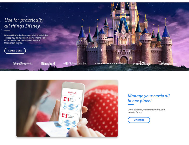 Managing Disney Gift Cards online