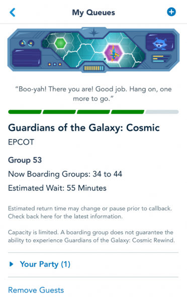 Guardians of the Galaxy: Cosmic Rewind Boarding Groups Virtual Queue