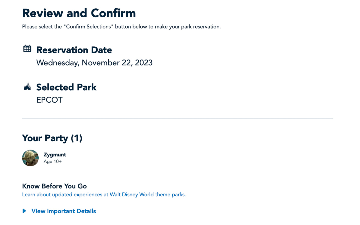 Review and Confirm park reservations