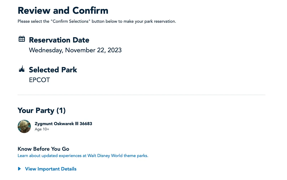 Review and Confirm park reservations