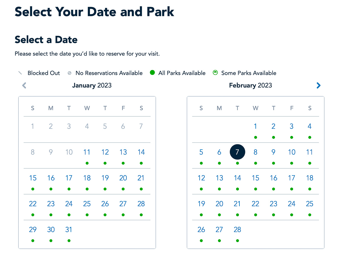 calendar for Park reservations