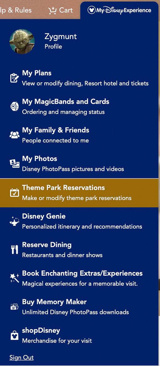 My Disney Experience Making Theme Park Reservations