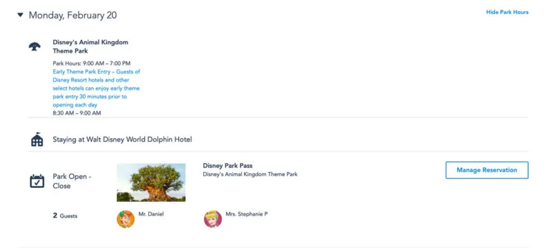 checking Disney World Park Pass Reservations